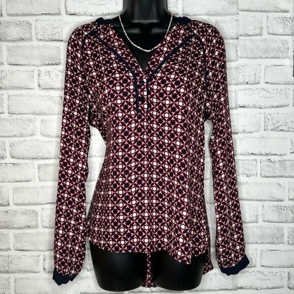 41 Hawthorn Geometric Long Sleeve Blouse Top Shirt Size Small - Picture 1 of 4